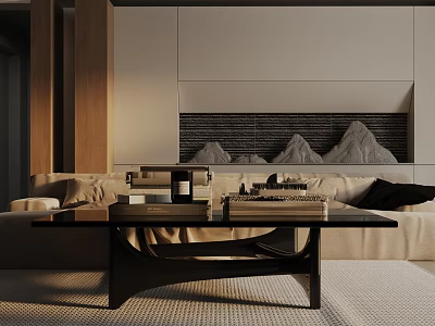 Elegant Modern Living Room Interior With Three Seater Sofa Coffee Table And Decorative Pillows 3d model
