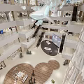 Spacious Modern Shopping Mall Atrium With Multi Level Escalators And Central Display Area 3d model