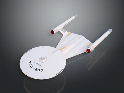 Starship Model With Disc Shaped Hull White Engines Red Thrusters And NCC 1701 3d model