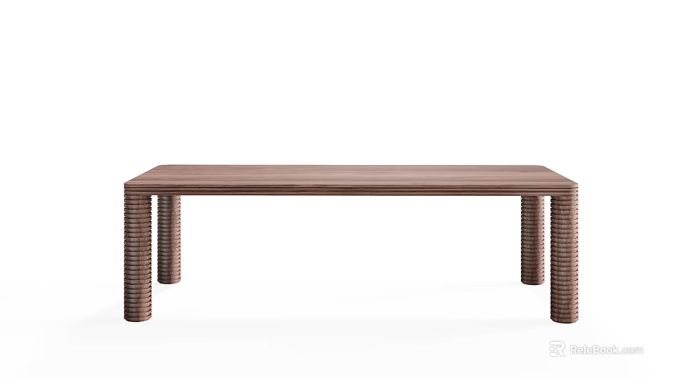 Modern Wooden Dining Table With Rectangular Top And Textured Cylindrical Legs 3d model
