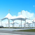 White Tensile Membrane Canopy Structures In Outdoor Public Square With Supporting Columns 3d model