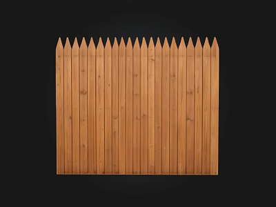 Wooden Garden Fence With Pointed Top And Vertical Planks Design 3d model