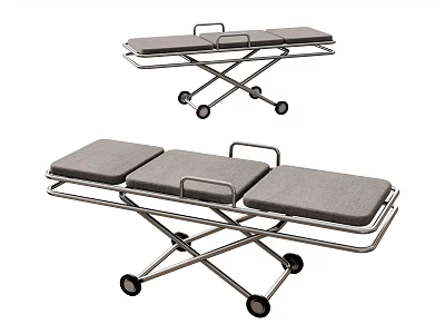 Medical Stretcher with Metal Frame Gray Mattress and Wheels for Emergency Use 3d model