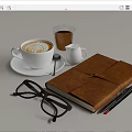 White Ceramic Coffee Cup With Latte Art Near Leather Notebook Eyeglasses And Pencils