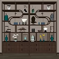 Traditional Chinese Wooden Display Shelf With Vases Buddha Statue Porcelain And Decorative Items