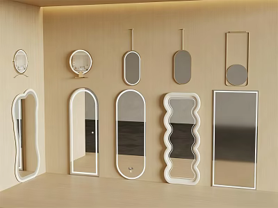 Different Shaped Mirrors Displayed On Wall And Floor For Interior Design 3d model