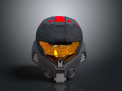 Sci Fi Gray Helmet With Red Accents And Yellow Transparent Visor 3d model