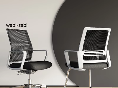 Modern Office Chair with Mesh Backrest and Black Gray Seat in Wabi Sabi Inspired Style 3d model