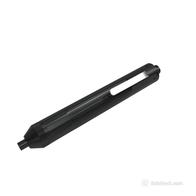 Black Long Cylindrical Mechanical Tool Component With Smooth Surface And Metal End 3d model 
