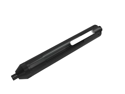Black Long Cylindrical Mechanical Tool Component With Smooth Surface And Metal End 3d model