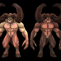 Fantasy Mythical Creature Characters With Large Curved Horns And Muscular Build
