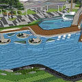 Luxury Swimming Pool Area With Water Slide Lounge Chairs And Lush Greenery