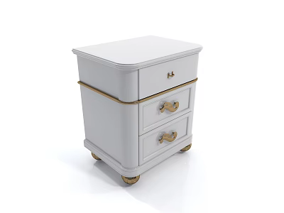 Elegant Modern Bedside Table With Three Drawers Gold Handles And Gold Casters 3d model