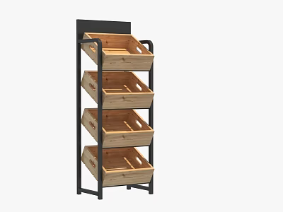 Multi Tier Wooden Basket Storage Shelf With Black Metal Frame for Home Retail 3d model