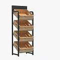Multi Tier Wooden Basket Storage Shelf With Black Metal Frame for Home Retail