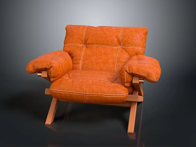 Modern Orange Single Sofa With Plush Arms Stitched Upholstery And Wooden Legs 3d model