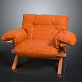 Modern Orange Single Sofa With Plush Arms Stitched Upholstery And Wooden Legs