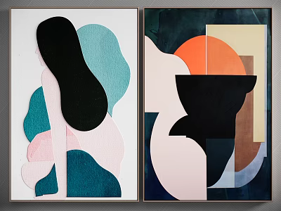 Colorful Abstract Geometric Wall Art with Blue Pink Orange Beige Brown Tones Modern Design 3d model