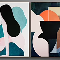Colorful Abstract Geometric Wall Art with Blue Pink Orange Beige Brown Tones Modern Design