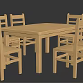 Simple Wooden Square Dining Table Set With Six Matching Chairs 3d model