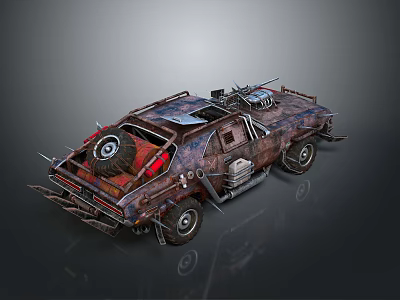 Rusty Modified Utility Vehicle With Spikes And Rear Tire For Off Road Use 3d model