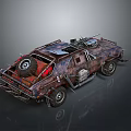 Rusty Modified Utility Vehicle With Spikes And Rear Tire For Off Road Use