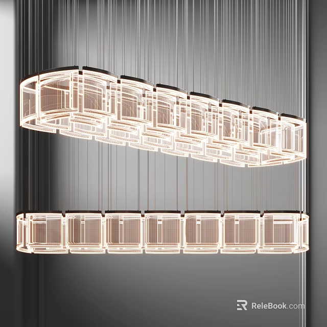 Modern Geometric Chandelier With Transparent Rectangular Panels And Illuminated Hanging Design 3d model 
