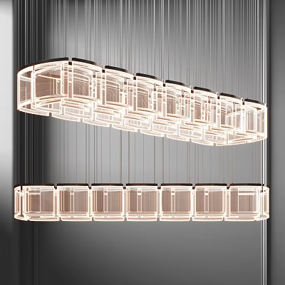 Modern Geometric Chandelier With Transparent Rectangular Panels And Illuminated Hanging Design 3d model