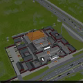 Ancient Architecture Complex With Courtyard Red Walls Yellow Roofs Surrounded By Green Trees And Roads
