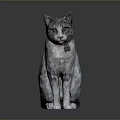Gray Striped Cat Sitting Gracefully With Red Collar On Dark Background 3d model