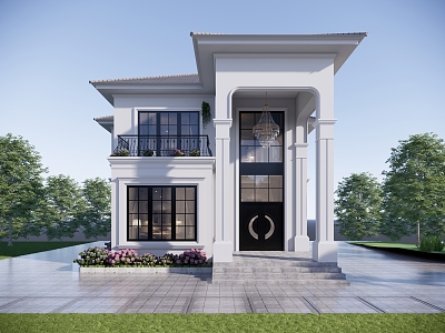 American villa European villa courtyard self-built house 3d model