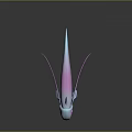 Aquatic fish with pink blue gradient transparent fins and glowing purple eyes on dark background