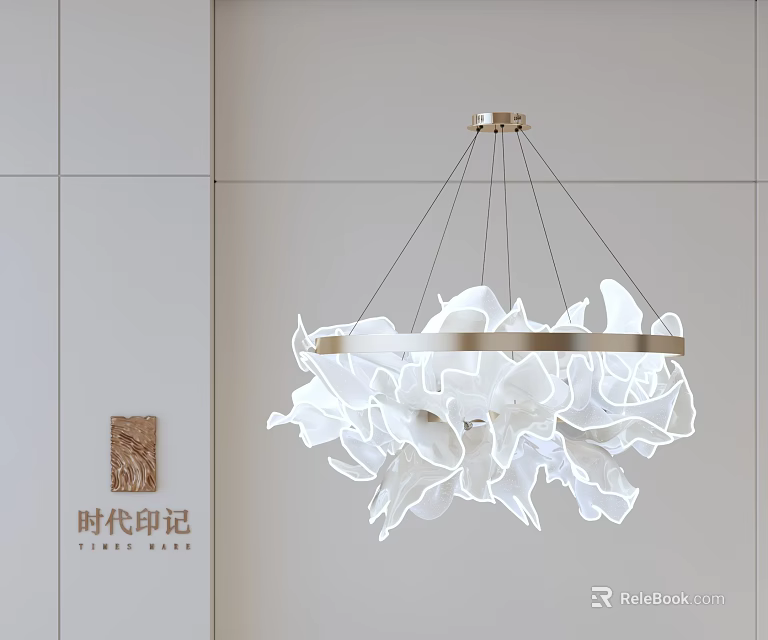 Elegant Modern Chandelier Design With White Petal Shade And Gold Ceiling Frame 3d model 