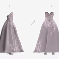 Elegant Strapless Pastel Purple Long Dress with Lace Details and Gloves for Formal Events