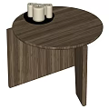 Round Wooden Coffee Table with Brown Surface and Candle Tray on Top