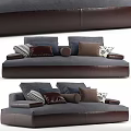 Modern Two Seater Sofa With Soft Fabric And Blue Brown Striped Patterned Pillows 3d model