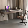 Modern Home Office Desk And Chair Set With Wooden Top Metal Frame And Leather Seat
