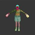 Shirtless Man With Tattoos Wearing Purple White Boxing Gloves And Leopard Print Shorts
