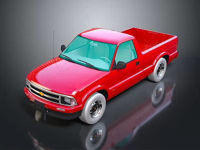 Red Chevrolet Pickup Truck 3D Render with Black Background and Reflective Surface 3d model