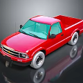 Red Chevrolet Pickup Truck 3D Render with Black Background and Reflective Surface