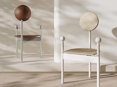Minimalist Dining Room Chairs With Round Wooden Backrests And Metal Legs 3d model