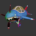 Blue Space Aircraft Model Featuring Shark Mouth Design Transparent Cockpit Propeller Red White Tail Wheels