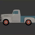 Vintage Classic Pickup Truck With White And Turquoise Body And Red Wheels