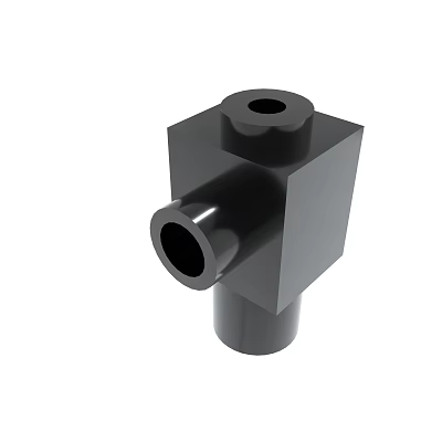 Black Square Connector Fitting With Top And Side Circular Holes 3d model