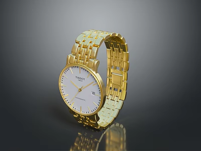 Elegant Gold TISSOT Watch With White Dial And Metal Bracelet Design 3d model