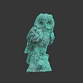 Owl Statue With Detailed Feather Texture Standing On Tree Stump Base 3d model