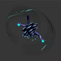 Game Movie Character With Blue Lotus Shaped Head Holding Glowing Orbs And Blue Energy Ribbons