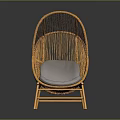 Modern Orange Rattan Leisure Chair With Curved Back And Gray Soft Cushion