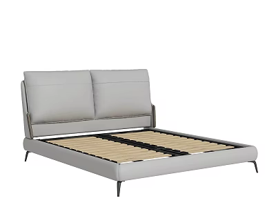 Modern Double Bed With Grey Leather Headboard And Metal Legs Structure 3d model