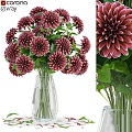 Ornamental Decorative Arrangement with Red Dahlia Flowers in Glass Vase